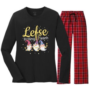 Lefse Rolling Team Gnome Christmas Norway Xmas Ornament Gift Women's Long Sleeve Flannel Pajama Set 