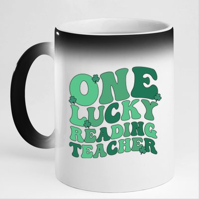 Lucky Reading Teacher St Patrick's Day Reading Specialist Gift 11oz Black Color Changing Mug