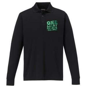 Lucky Reading Teacher St Patrick's Day Reading Specialist Gift Performance Long Sleeve Polo