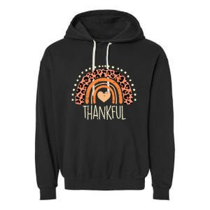 Leopard Rainbow Thankful Thanksgiving Teacher Garment-Dyed Fleece Hoodie