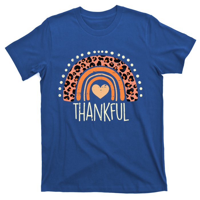 Leopard Rainbow Thankful Thanksgiving Teacher T-Shirt