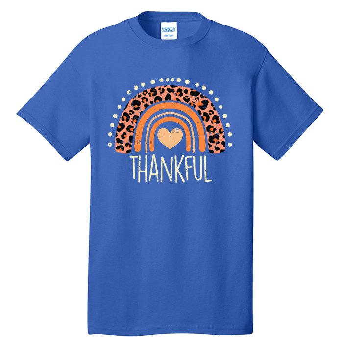 Leopard Rainbow Thankful Thanksgiving Teacher Tall T-Shirt