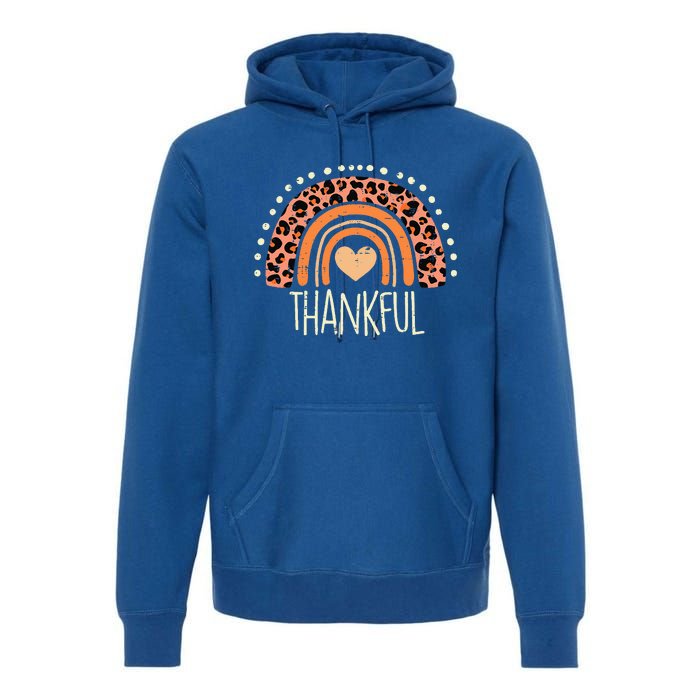 Leopard Rainbow Thankful Thanksgiving Teacher Premium Hoodie