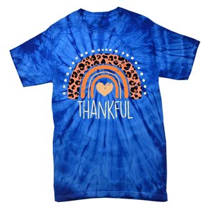 Leopard Rainbow Thankful Thanksgiving Teacher Tie-Dye T-Shirt