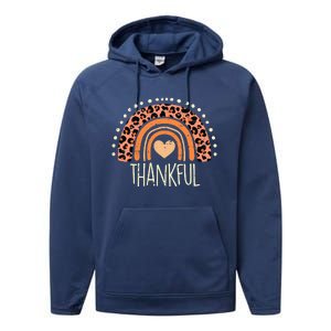 Leopard Rainbow Thankful Thanksgiving Teacher Performance Fleece Hoodie