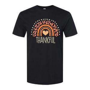 Leopard Rainbow Thankful Thanksgiving Teacher Softstyle CVC T-Shirt