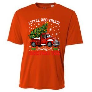 Little Red Truck Hauling A Christmas Tree Gift Cooling Performance Crew T-Shirt