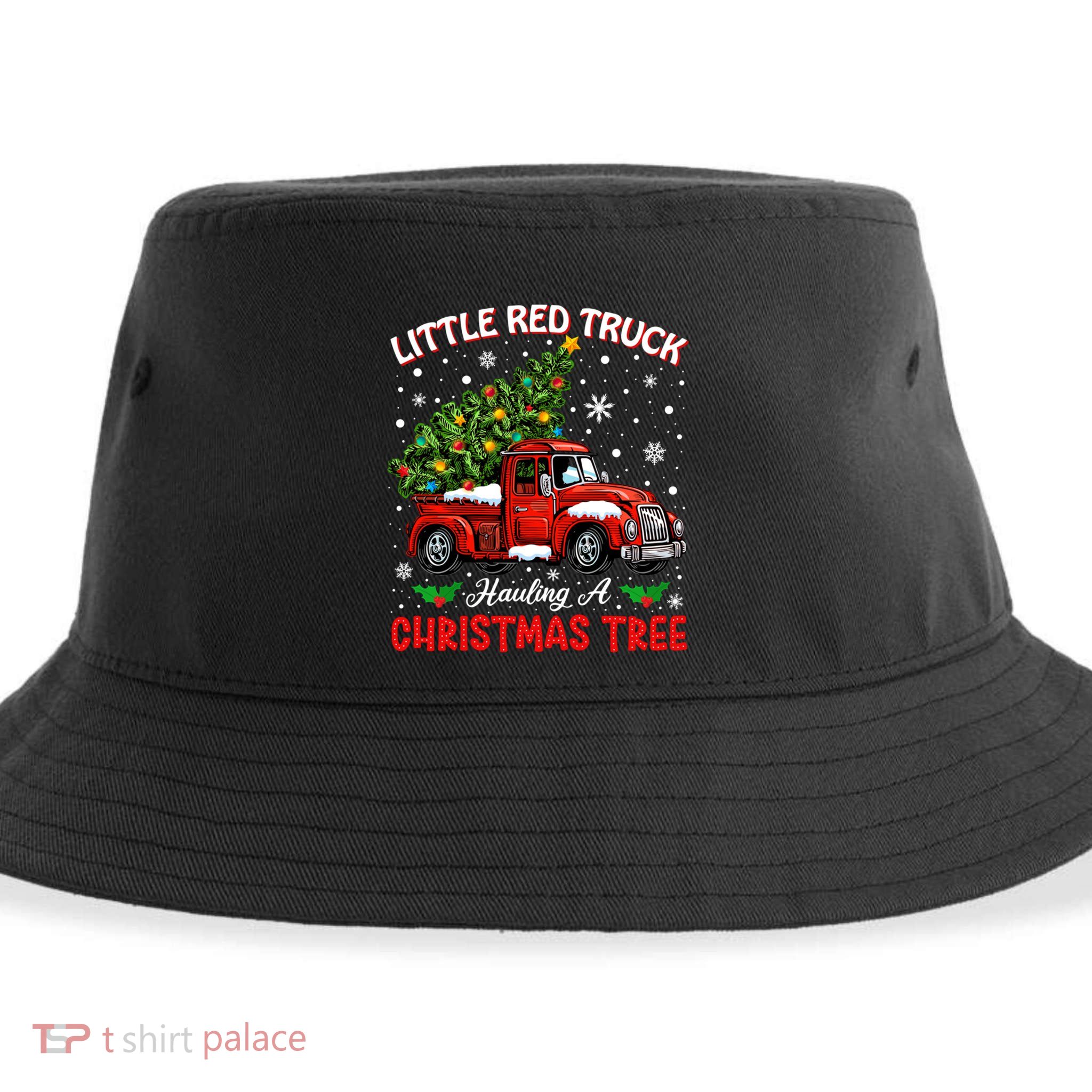 Little Red Truck Hauling A Christmas Tree Gift Sustainable Bucket Hat