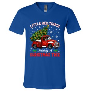 Little Red Truck Hauling A Christmas Tree Gift V-Neck T-Shirt