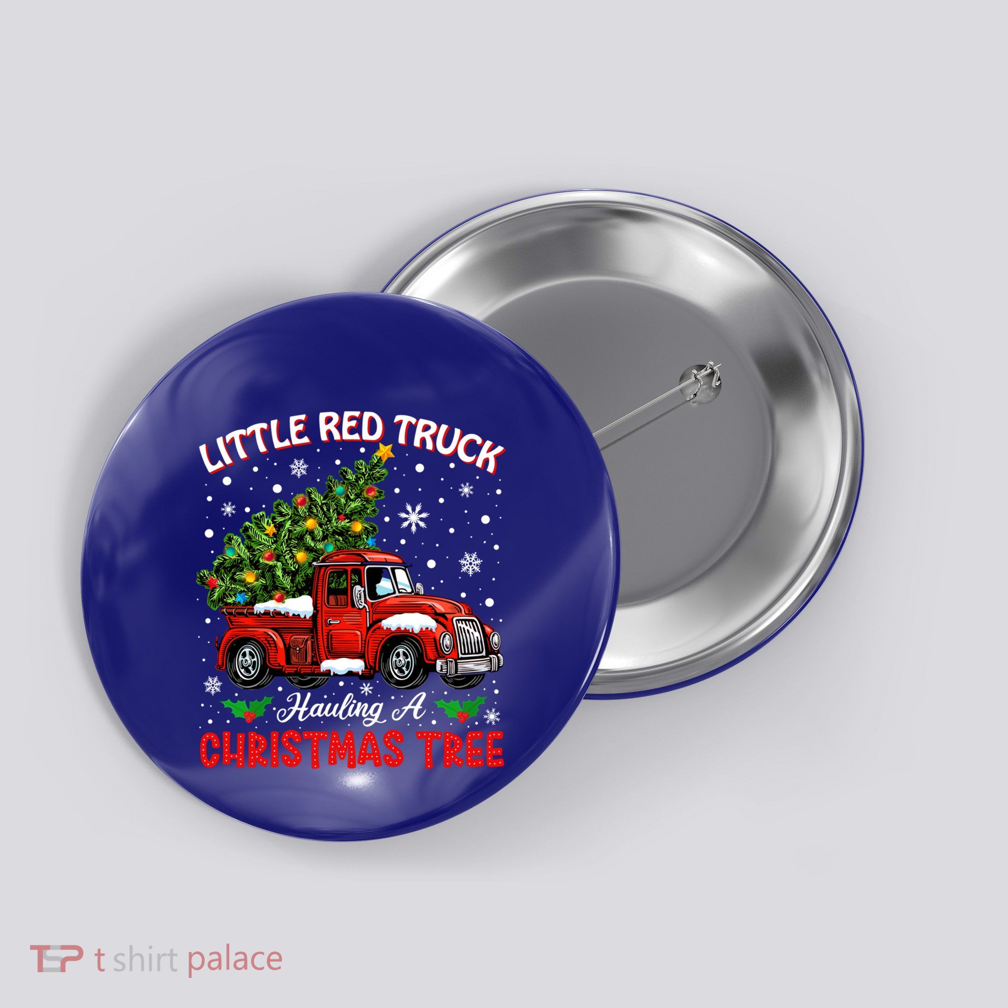 Little Red Truck Hauling A Christmas Tree Gift Button