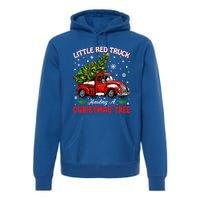 Little Red Truck Hauling A Christmas Tree Gift Premium Hoodie