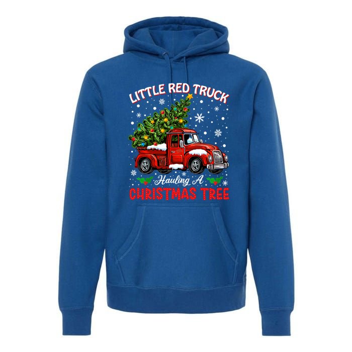 Little Red Truck Hauling A Christmas Tree Gift Premium Hoodie