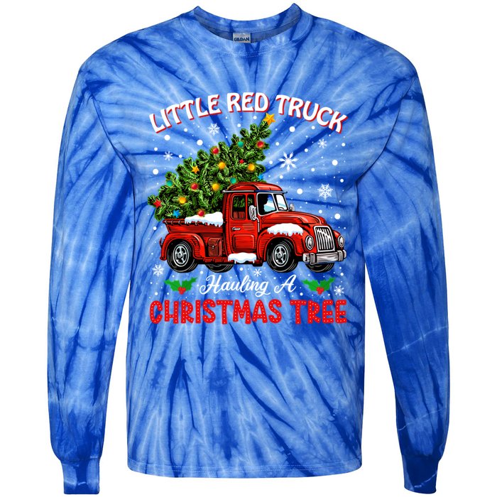 Little Red Truck Hauling A Christmas Tree Gift Tie-Dye Long Sleeve Shirt