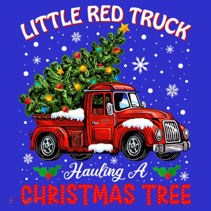 Little Red Truck Hauling A Christmas Tree Gift Women's V-Neck T-Shirt