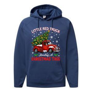 Little Red Truck Hauling A Christmas Tree Gift Performance Fleece Hoodie