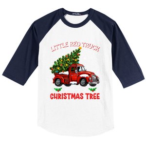 Little Red Truck Hauling A Christmas Tree Gift Baseball Sleeve Shirt