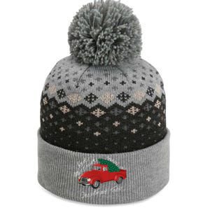 Little Red Truck Hauling A Christmas Tree Gift The Baniff Cuffed Pom Beanie