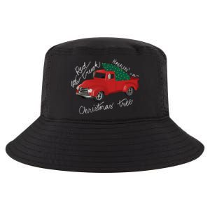 Little Red Truck Hauling A Christmas Tree Gift Cool Comfort Performance Bucket Hat