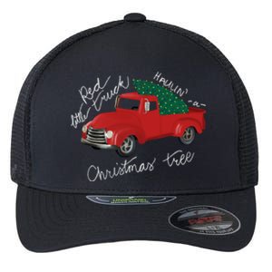 Little Red Truck Hauling A Christmas Tree Gift Flexfit Unipanel Trucker Cap