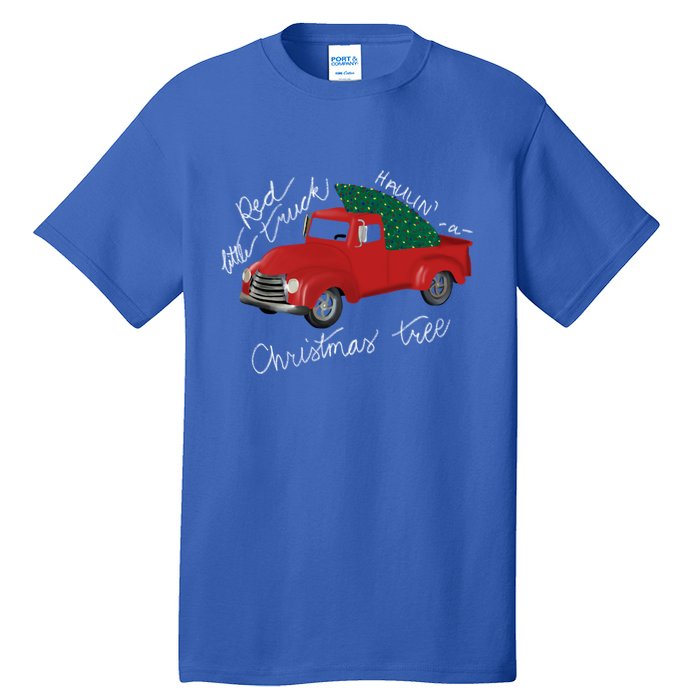 Little Red Truck Hauling A Christmas Tree Gift Tall T-Shirt