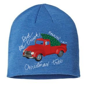 Little Red Truck Hauling A Christmas Tree Gift Sustainable Beanie