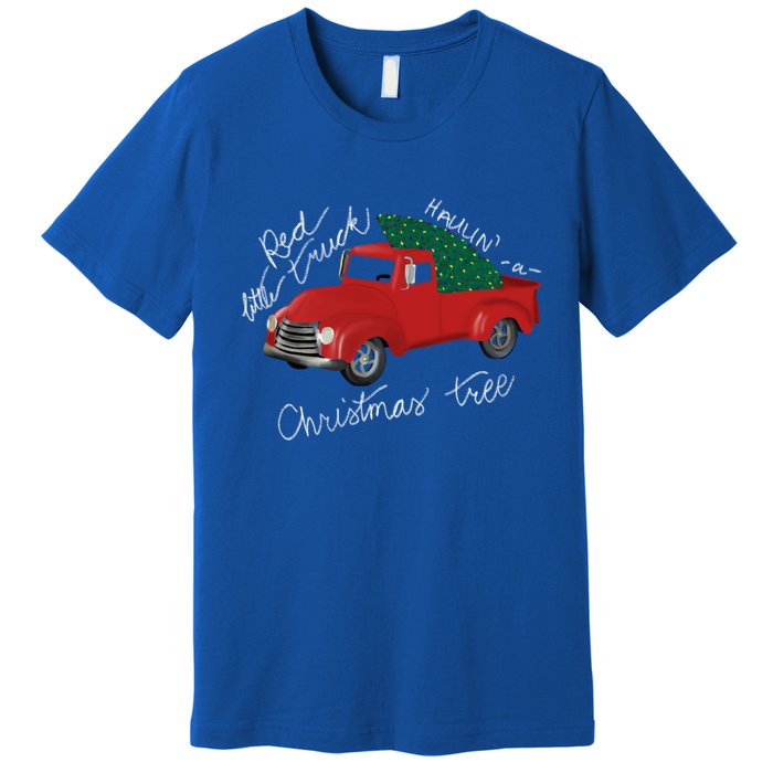 Little Red Truck Hauling A Christmas Tree Gift Premium T-Shirt