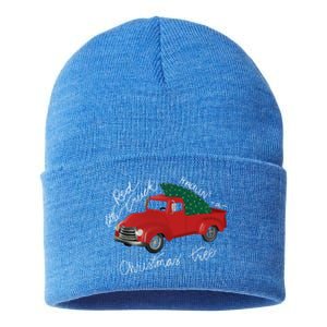 Little Red Truck Hauling A Christmas Tree Gift Sustainable Knit Beanie