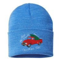 Little Red Truck Hauling A Christmas Tree Gift Sustainable Knit Beanie