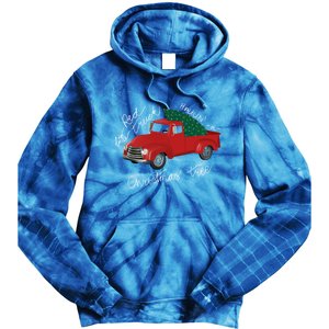 Little Red Truck Hauling A Christmas Tree Gift Tie Dye Hoodie