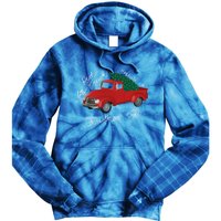 Little Red Truck Hauling A Christmas Tree Gift Tie Dye Hoodie