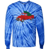 Little Red Truck Hauling A Christmas Tree Gift Tie-Dye Long Sleeve Shirt