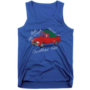 Little Red Truck Hauling A Christmas Tree Gift Tank Top