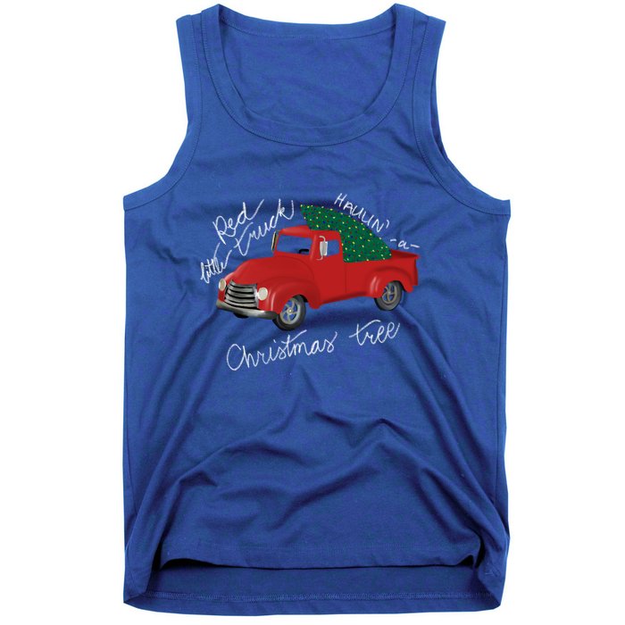 Little Red Truck Hauling A Christmas Tree Gift Tank Top