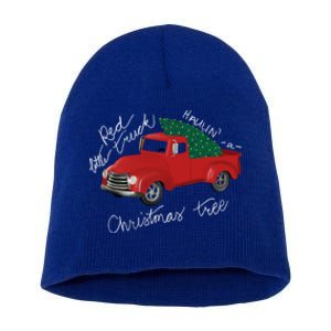 Little Red Truck Hauling A Christmas Tree Gift Short Acrylic Beanie