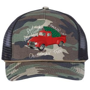 Little Red Truck Hauling A Christmas Tree Gift Retro Rope Trucker Hat Cap