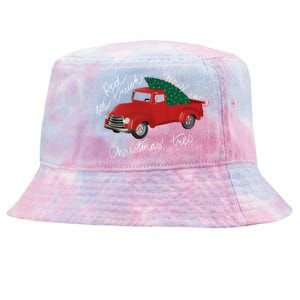 Little Red Truck Hauling A Christmas Tree Gift Tie-Dyed Bucket Hat