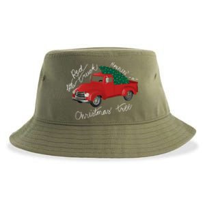 Little Red Truck Hauling A Christmas Tree Gift Sustainable Bucket Hat