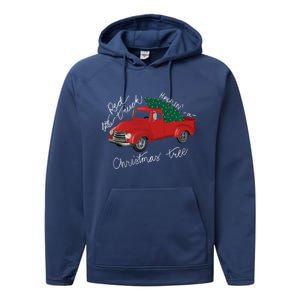 Little Red Truck Hauling A Christmas Tree Gift Performance Fleece Hoodie