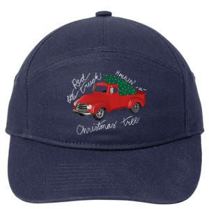 Little Red Truck Hauling A Christmas Tree Gift 7-Panel Snapback Hat