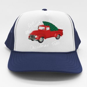 Little Red Truck Hauling A Christmas Tree Gift Trucker Hat