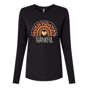 Leopard Rainbow Thankful Thanksgiving Teacher Womens Cotton Relaxed Long Sleeve T-Shirt