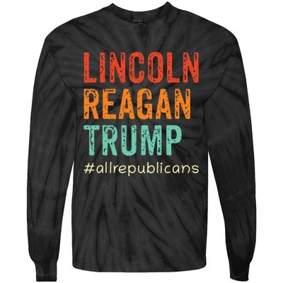 Lincoln Reagan Trump Favorite Presidents Tie-Dye Long Sleeve Shirt