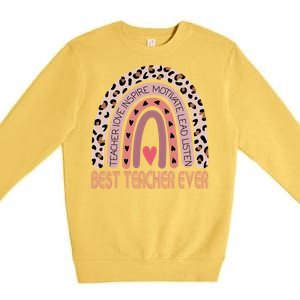 Leopard Rainbow Teacher Inspirational Best Teacher Ever Cute Gift Premium Crewneck Sweatshirt