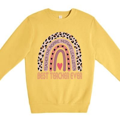 Leopard Rainbow Teacher Inspirational Best Teacher Ever Cute Gift Premium Crewneck Sweatshirt