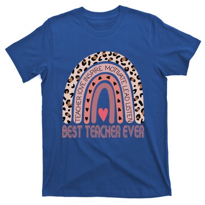 Leopard Rainbow Teacher Inspirational Best Teacher Ever Cute Gift T-Shirt