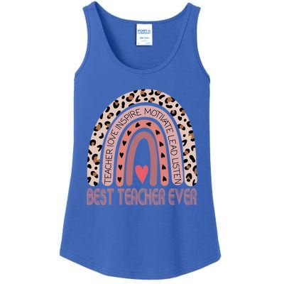 Leopard Rainbow Teacher Inspirational Best Teacher Ever Cute Gift Ladies Essential Tank