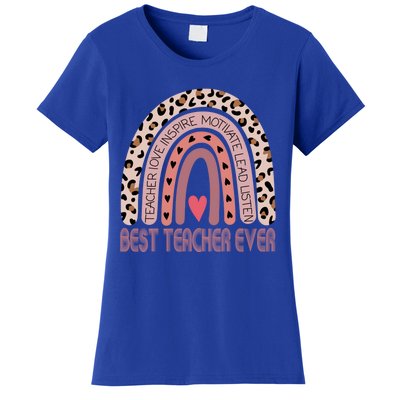 Leopard Rainbow Teacher Inspirational Best Teacher Ever Cute Gift Women's T-Shirt