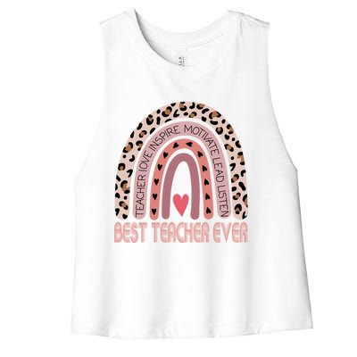 Leopard Rainbow Teacher Inspirational Best Teacher Ever Cute Gift Women's Racerback Cropped Tank