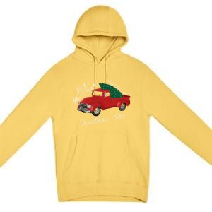 Little Red Truck Hauling A Christmas Tree Gift Premium Pullover Hoodie