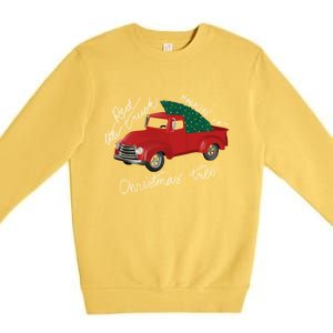 Little Red Truck Hauling A Christmas Tree Gift Premium Crewneck Sweatshirt